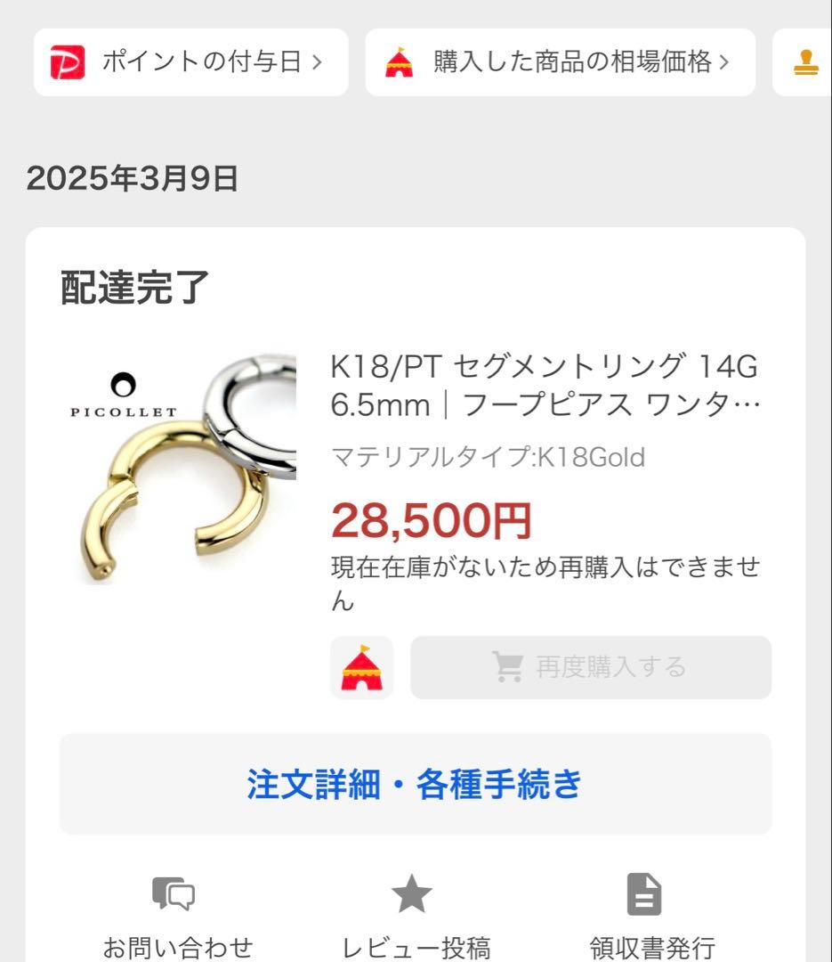 z*読様 PICOLLET 18k セグメントリング 14G 6.5mm フープ