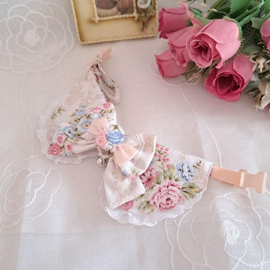 ローズ柄(クレージュ)わんちゃん猫ちゃん用襟付首輪