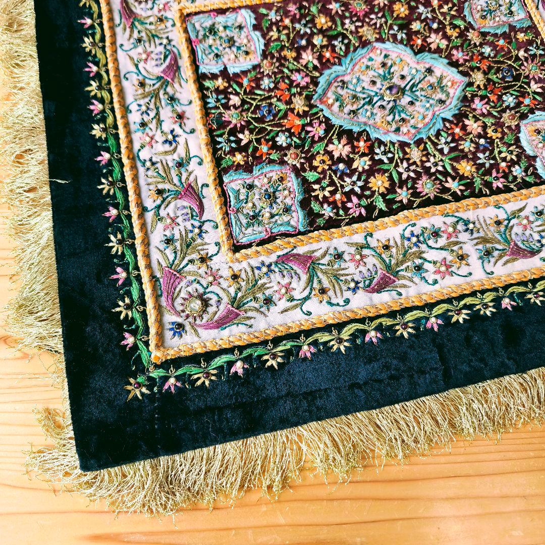 フランス　ヴィンテージ　ビジュー　刺繍　ランチョン　マット　タペストリー