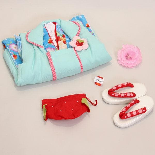 七五三 三歳 女児 被布着物フルセット 水色 半衿付 お仕立て無料 NO8936