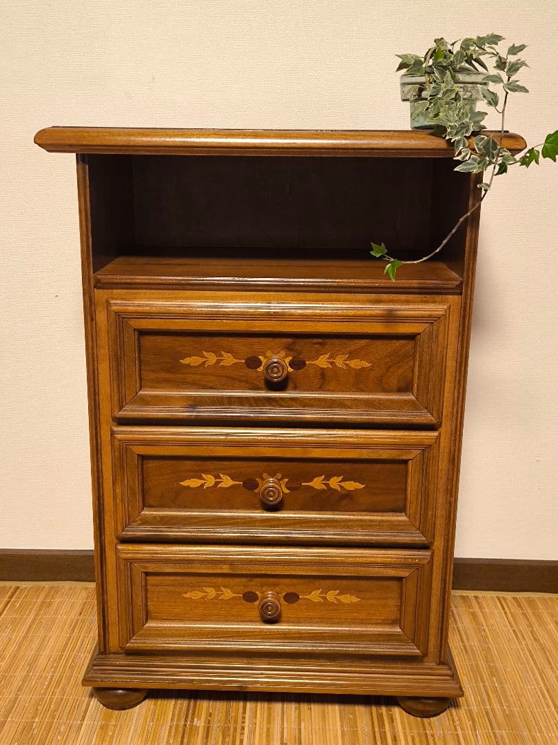 モービルハウス　イタリア家具　電話台　3段チェスト　象嵌　アンティーク　花台