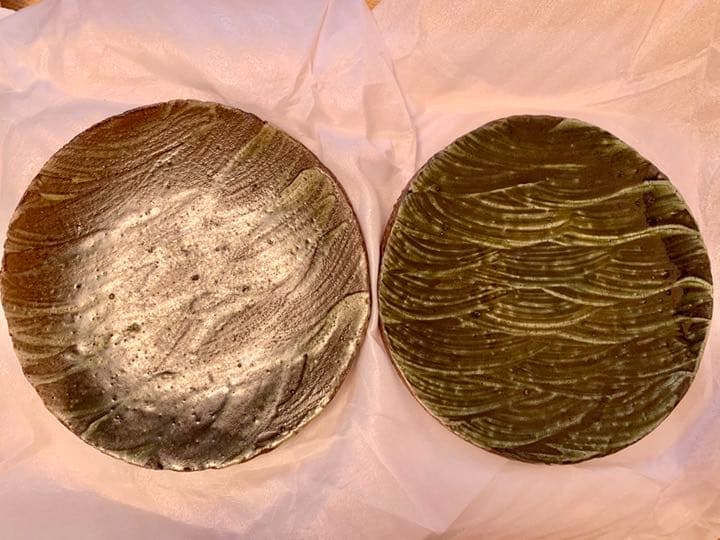 値下げ！【益子焼】坂田甚内　緑釉波立文皿　２枚