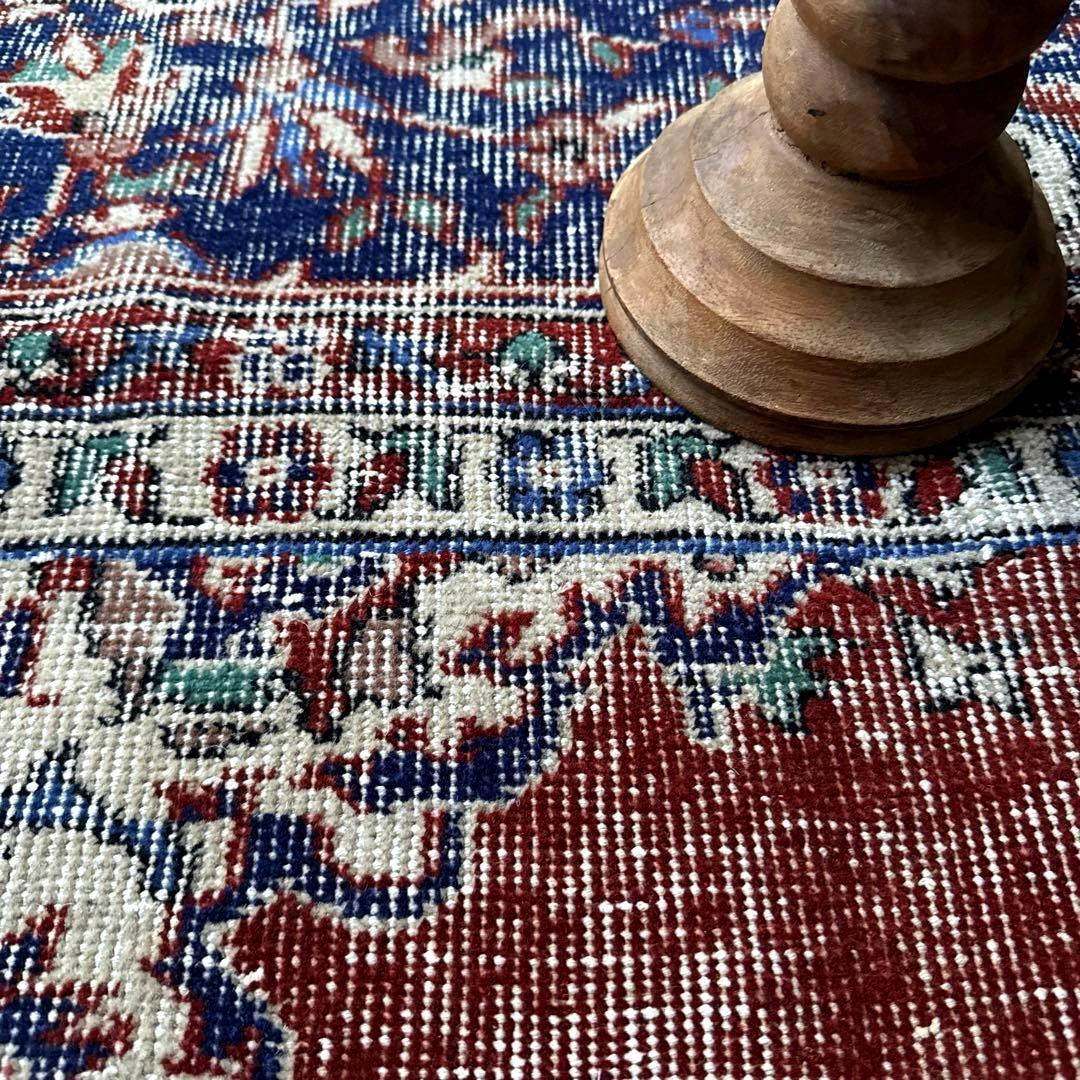 pp60×125赤ブラウン×深みネイビートルコヴィンテージラグ