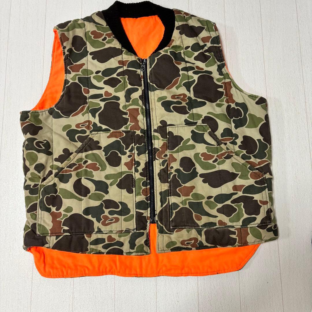 Wallsウォールズ　ダックハンターカモフラージュリバーシブルベスト　古着　中綿