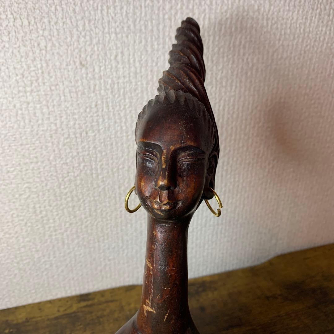 E-4 【希少】アフリカン プリミティブ アート 木彫り彫像 女性像 エスニック
