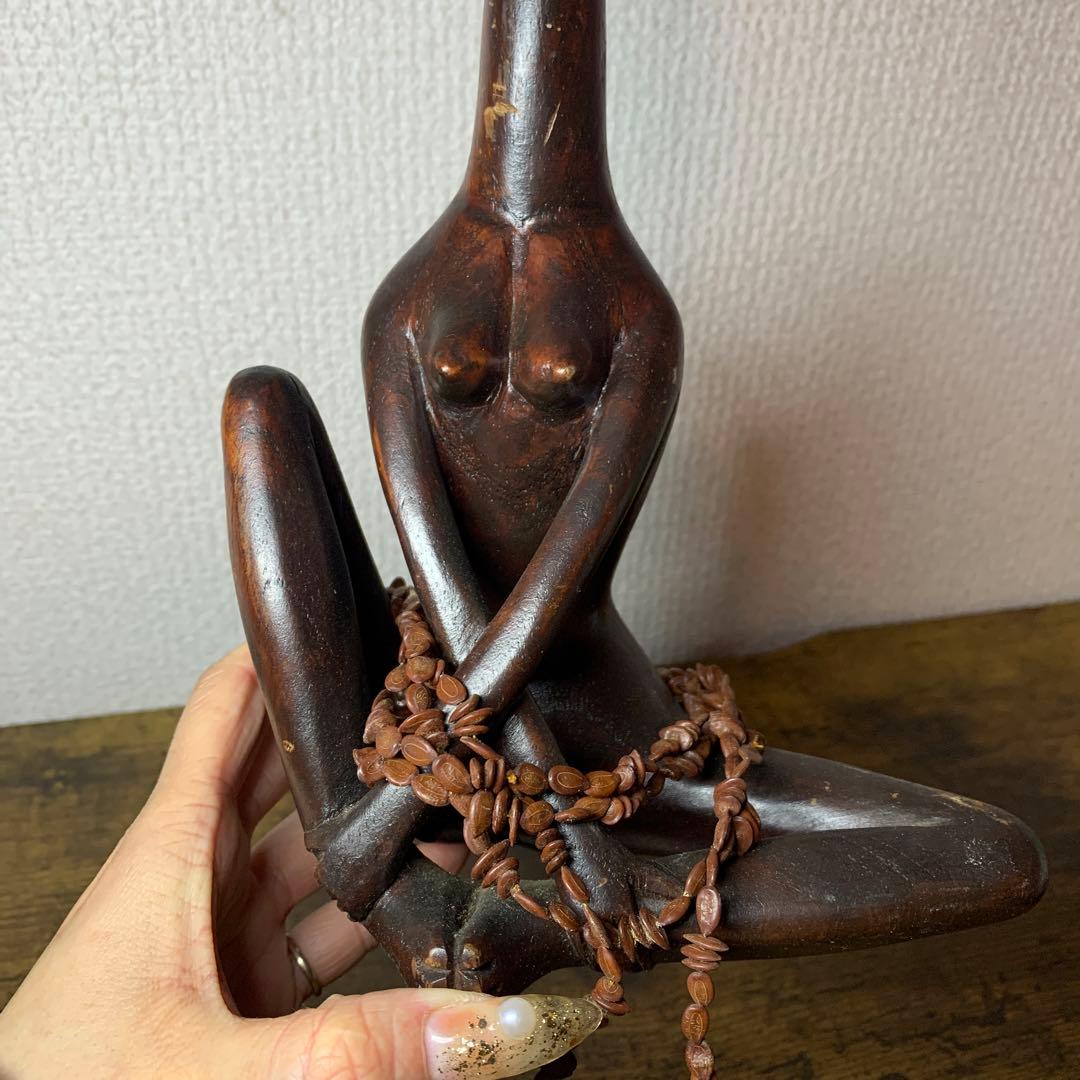 E-4 【希少】アフリカン プリミティブ アート 木彫り彫像 女性像 エスニック