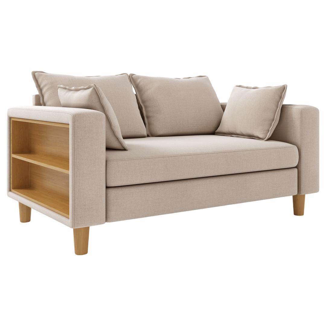 二人掛け 収納ソファー 多機能アームレスト（カップホルダー付） 幅123cm