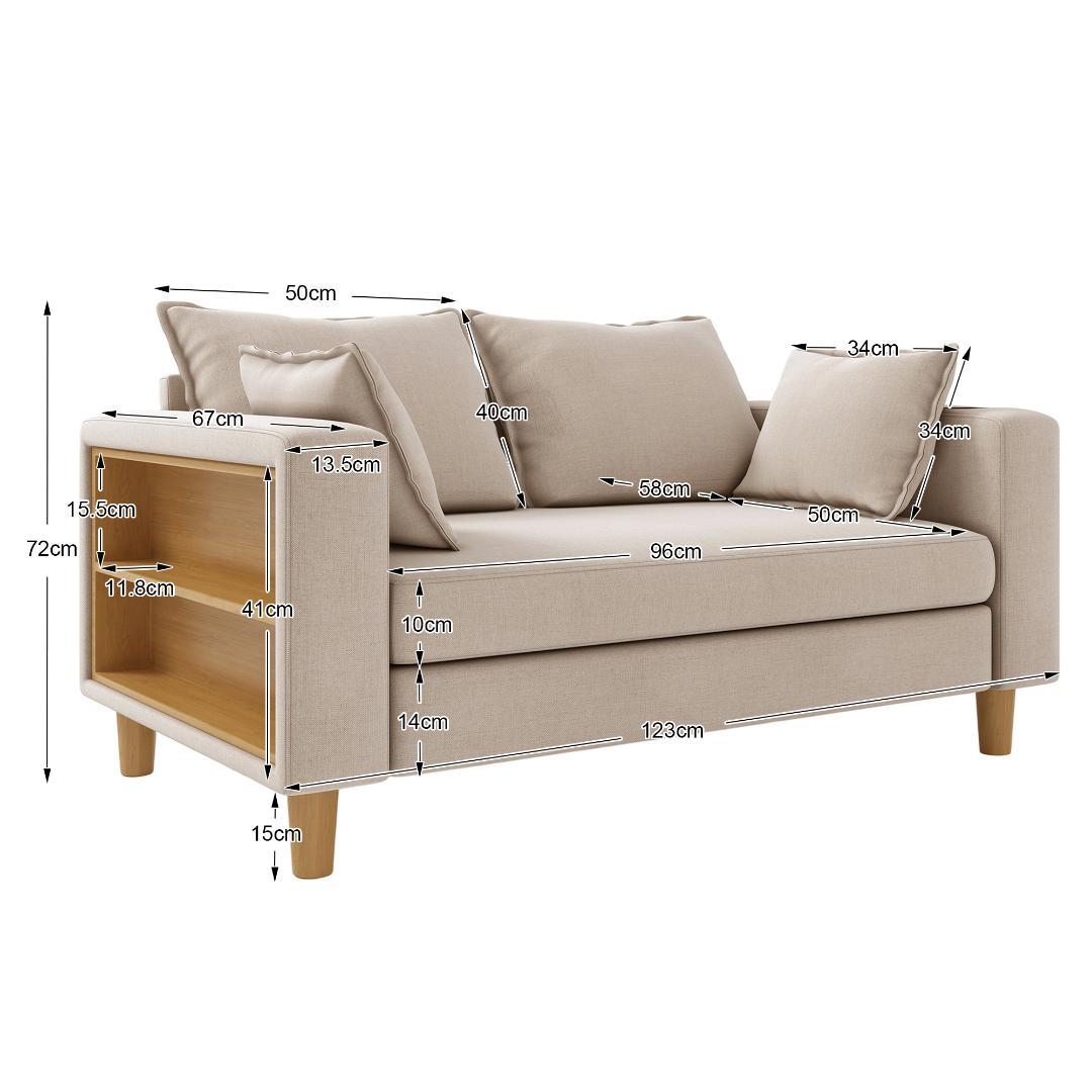 二人掛け 収納ソファー 多機能アームレスト（カップホルダー付） 幅123cm