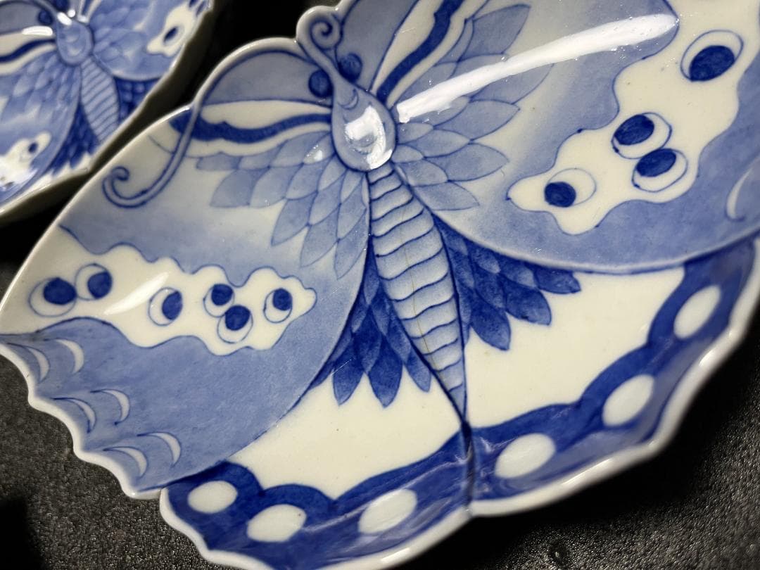 希少品　オールド香蘭社　染付　蝶型　銘々皿　変わり皿　取り皿　４客