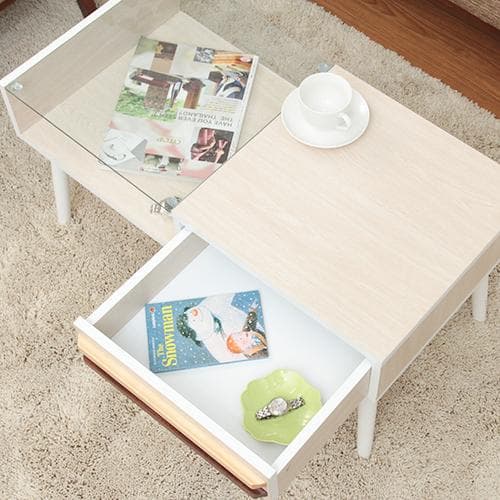 デザイン取手ローテーブル ホワイトウォッシュ W80