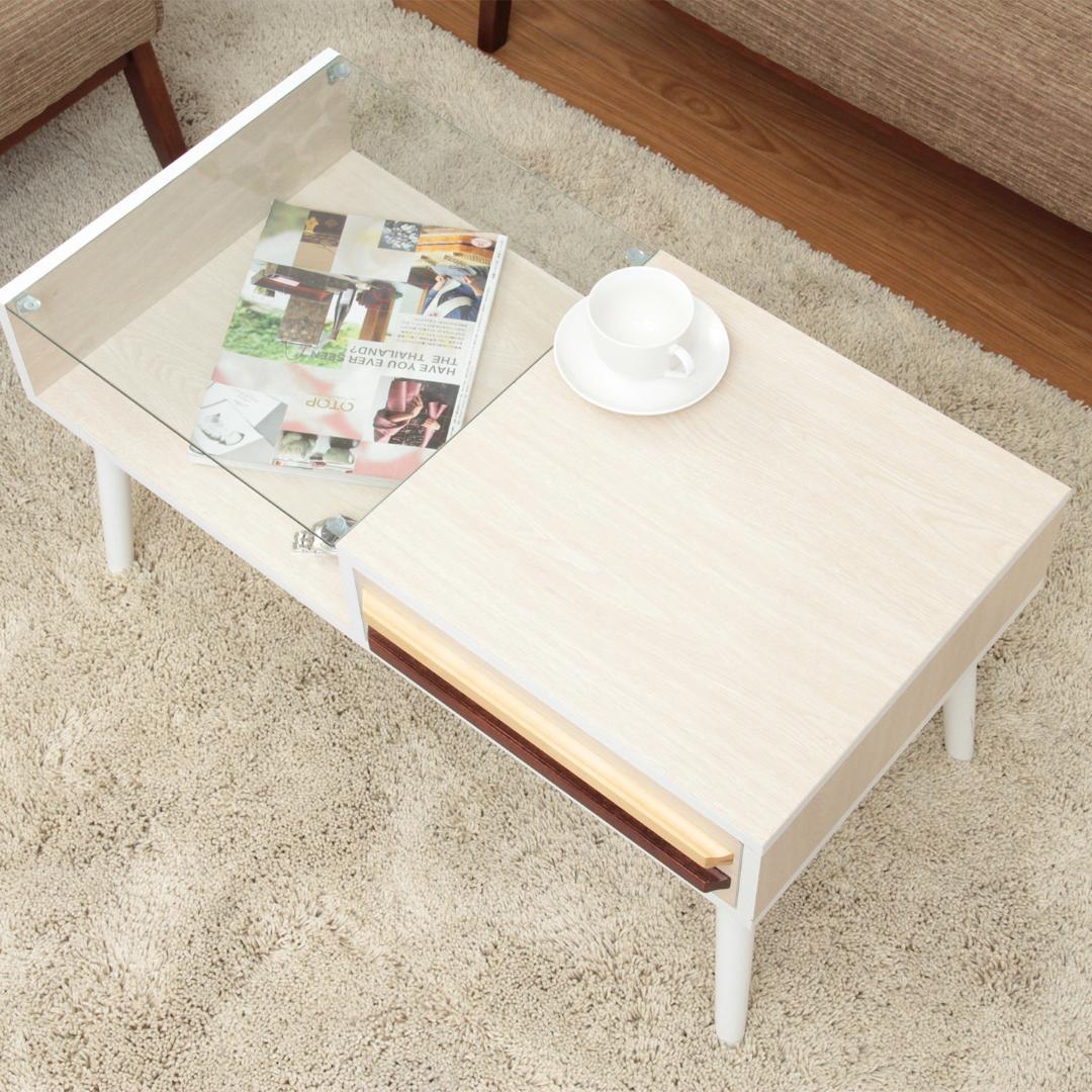 デザイン取手ローテーブル ホワイトウォッシュ W80