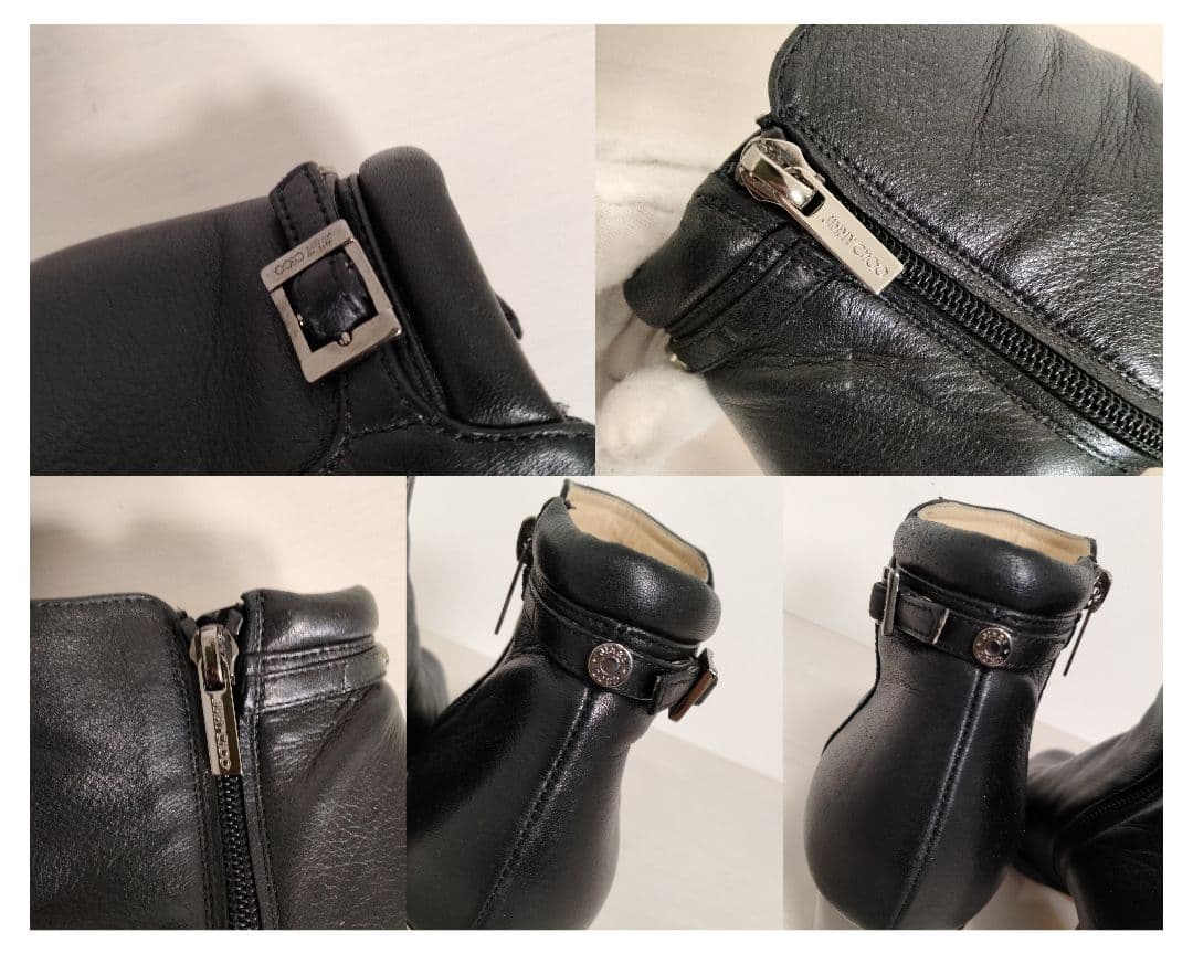 JIMMY CHOO ショートブーツ 36 チャンキー ミラーヒール レザー 黒