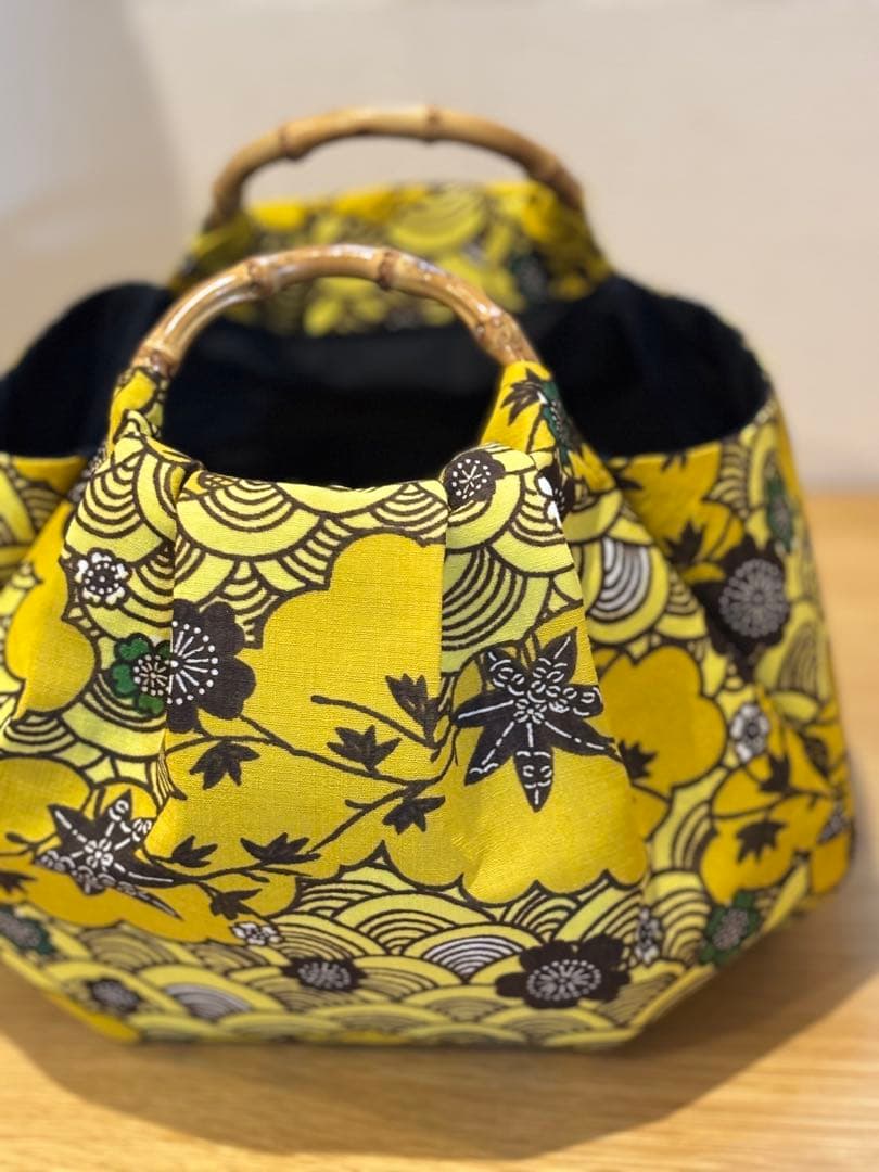 和装バック　着物バック　琉球柄　青海波　紅型生地（黄色）入学卒業結婚七五三振袖