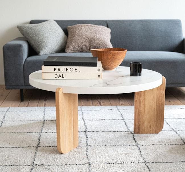 ローテーブル幅83cm 丸テーブル センターテーブル 石目調（1336）