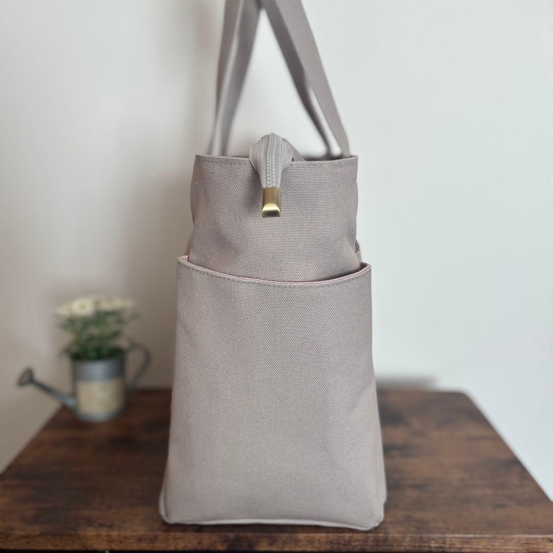 【ぽの】大きなリボンのサイドポケット付きトートバッグL 倉敷8号帆布