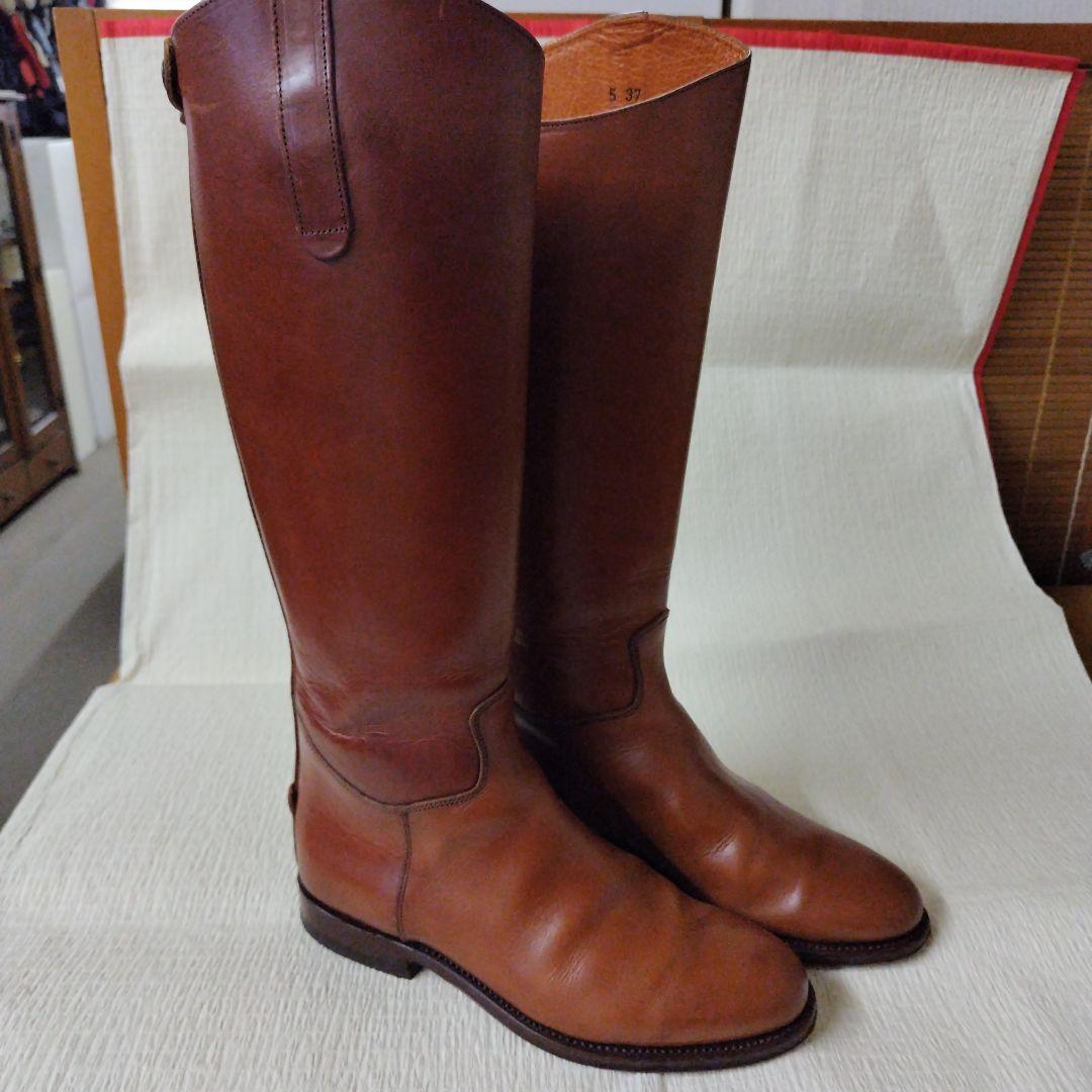 ブラウンレザー ロングブーツ ジッパー付き