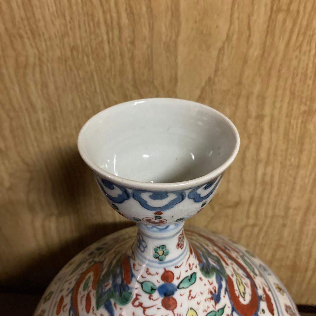 中国　色絵　瓶　龍鳳花蝶図　大明萬暦年製銘