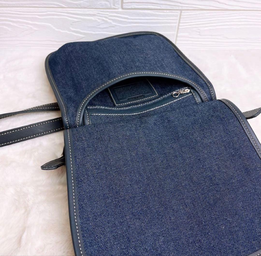 COACHコーチ ショルダーバッグ デニムブルー キャンバスチャーム付.