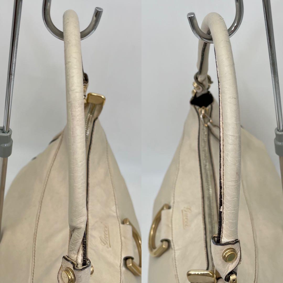 GUCCI ワンショルダーバッグ 肩掛け アビーライン ゴールド金具 レザー 白