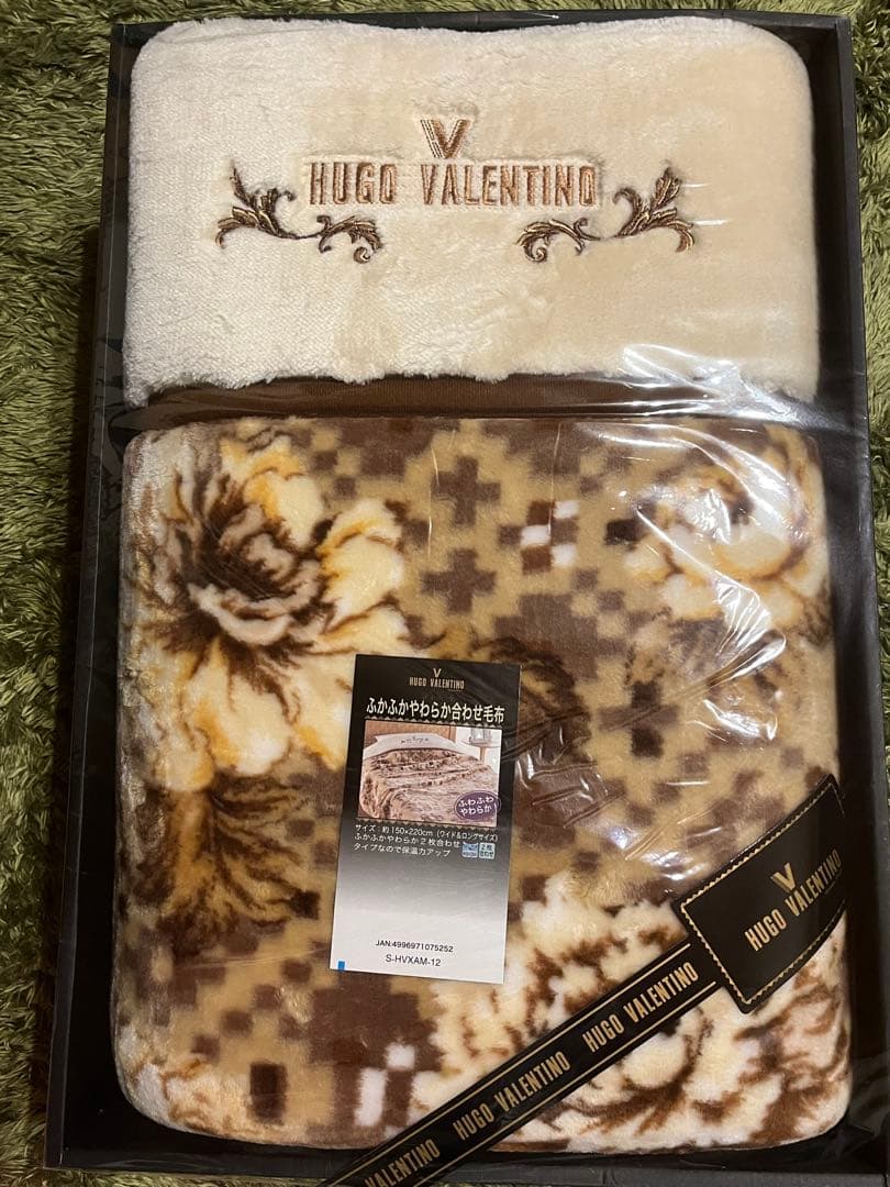 HUGO VALENTINO 花柄毛布 約150×220cm