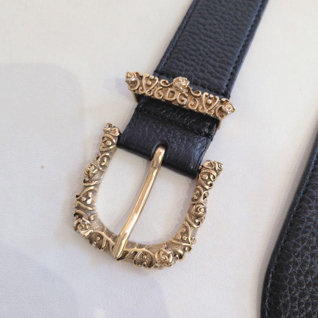 DOLCE&GABBANA 薔薇モチーフ 黒レザー装飾ベルト