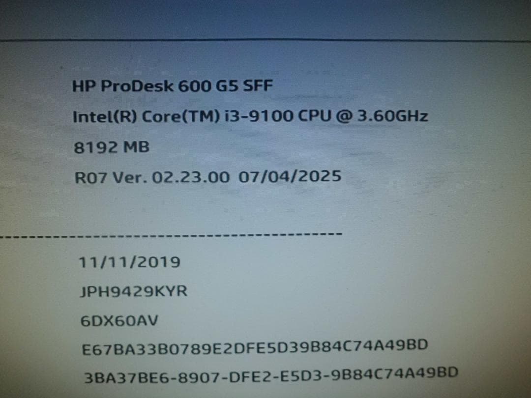 ジャンク　第9世代ディスクトップ win11対応品　hp