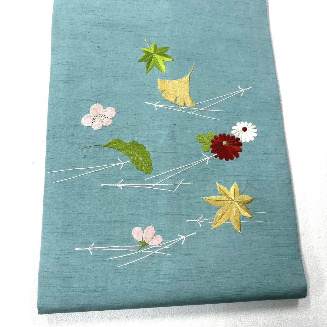 専用帯5112 ●高級 正絹 紬 刺繍 名古屋仕立て 名古屋帯 吹き寄せ