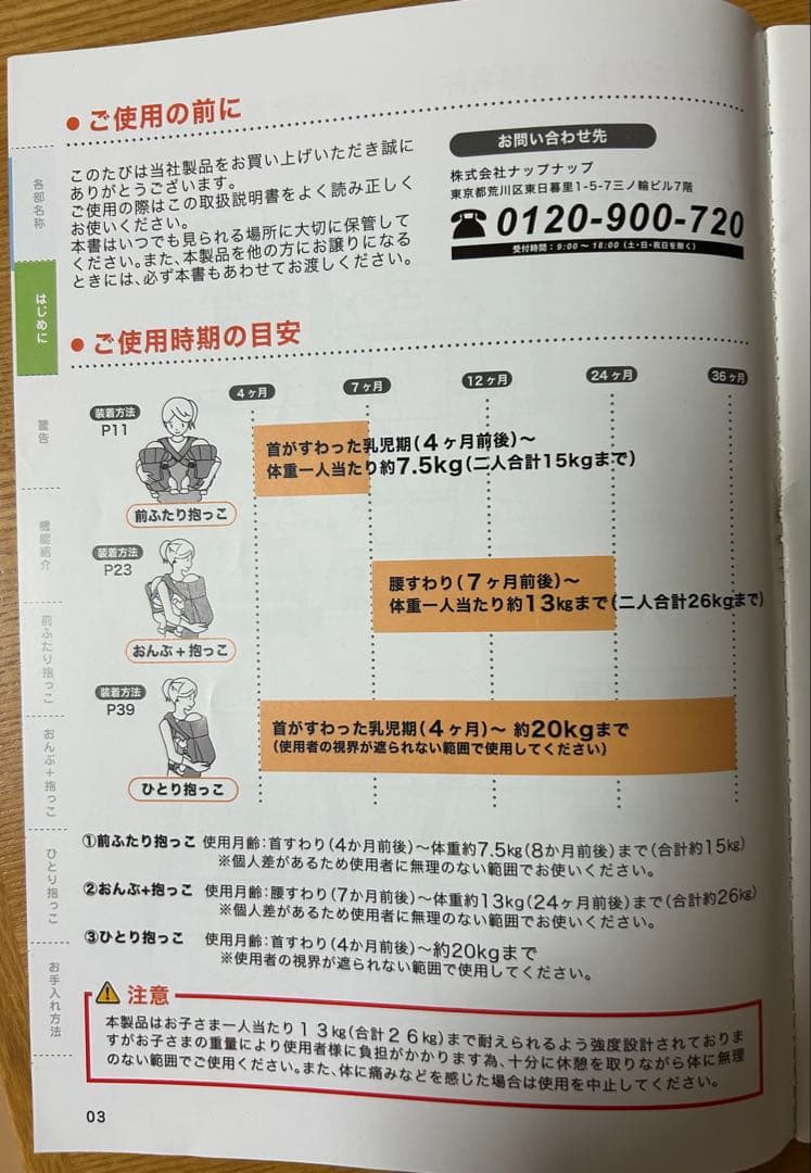 【12/4値下げ/正規店で購入/美品】 napnapふたご抱っこひも ネイビー