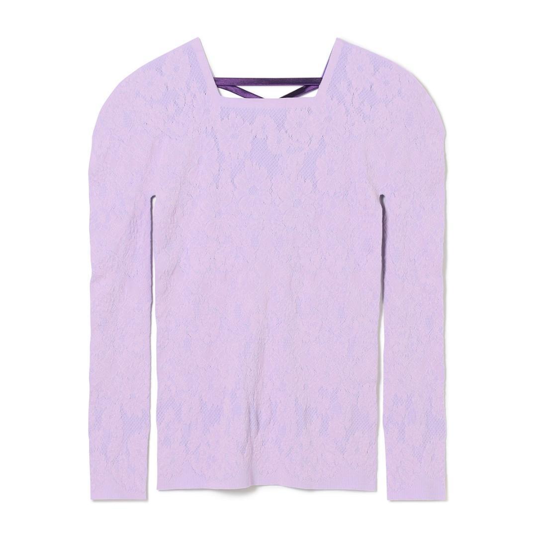 【新品】スクエアネック 後ろリボン 長袖 ノーソーイングニット チャコット