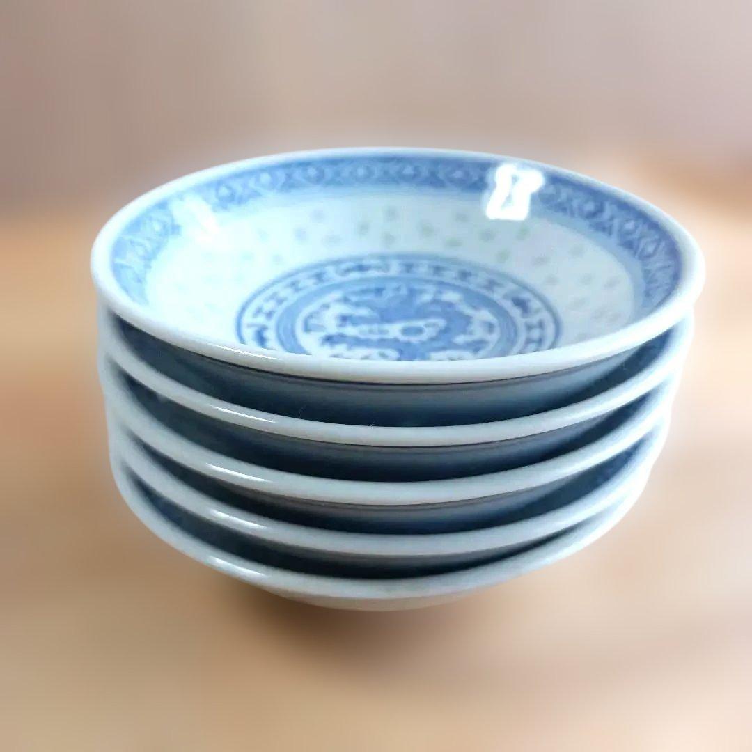 景徳鎮 蛍焼 青白磁 5客 小皿 10cm