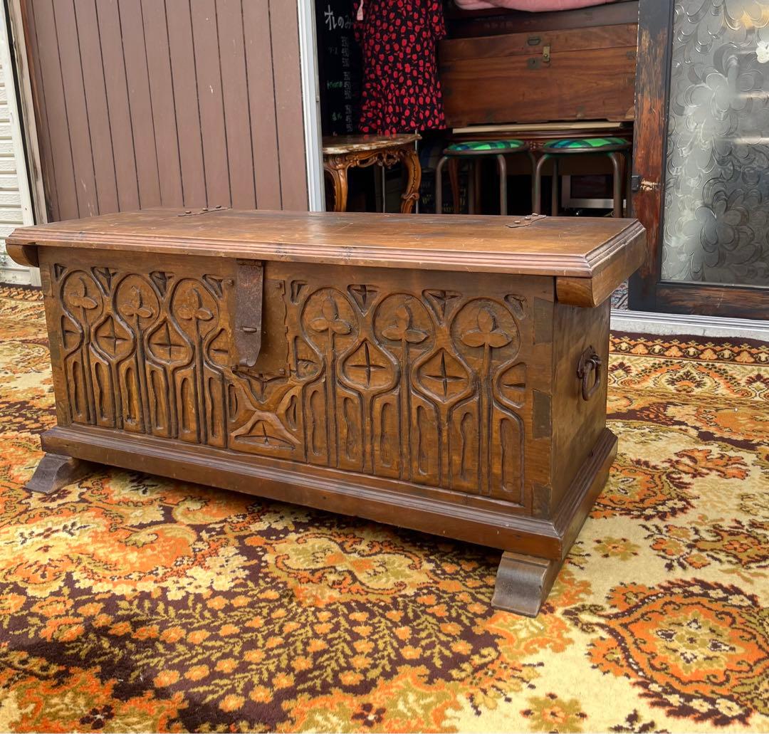 コファ ローテーブル 収納 ベンチ アンティーク ビンテージ インテリア 木彫り