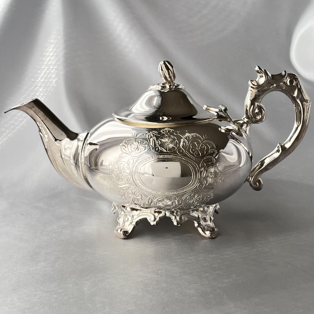 【英国】 ビクトリアンのティーセット 3点【シルバープレート】ティーポット