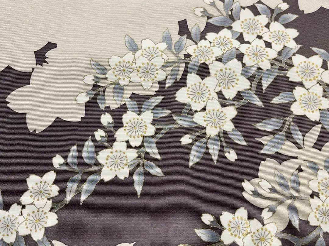 手描き桜の塩瀬名古屋帯◇金彩 染め帯 春着物