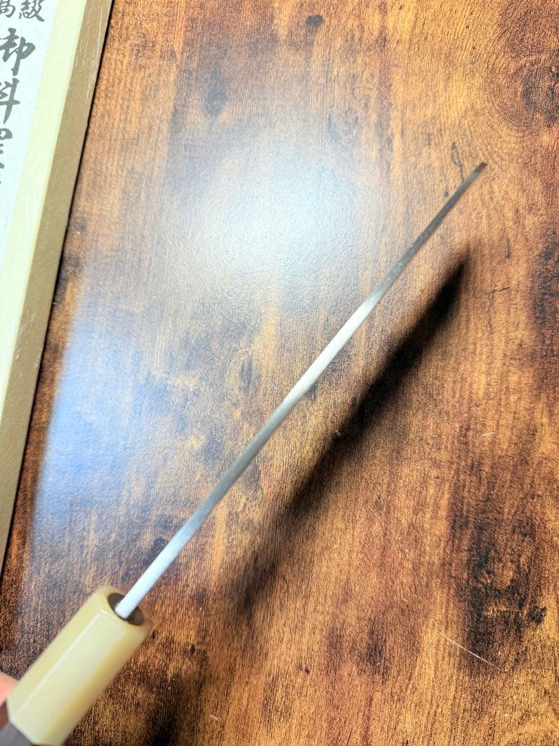 【堺打刃物】　薄刃 鎌形　包丁　銀三鋼　6寸　紫檀水牛八角柄