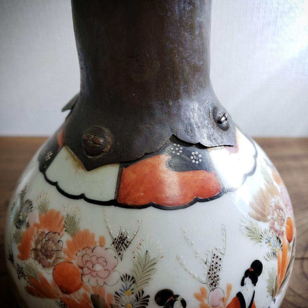 花瓶　里帰り　銅板　九谷　花器　九谷赤絵　人物図花瓶　明治時代