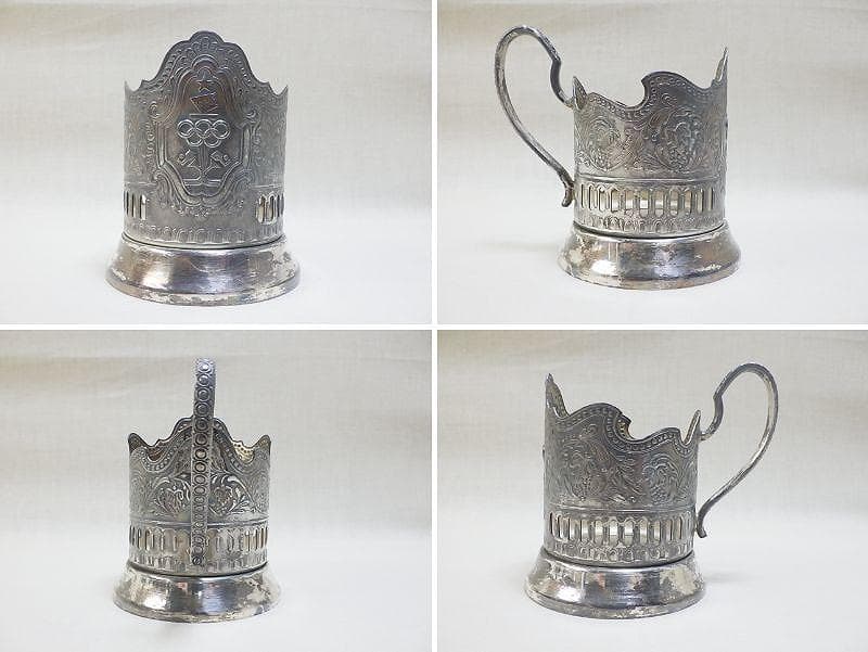 t*n様 ロシア雑貨 ソビエト モスクワオリンピック 洋銀製グラスホルダー6客