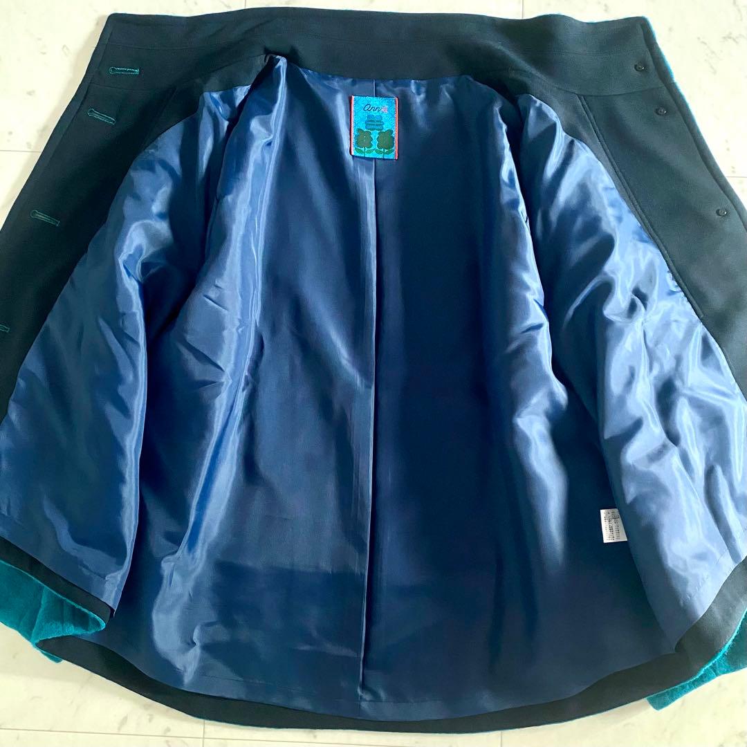 美品 ann吉 あんきち ハイネック ボア切替 ウールフレアコート ゆったり