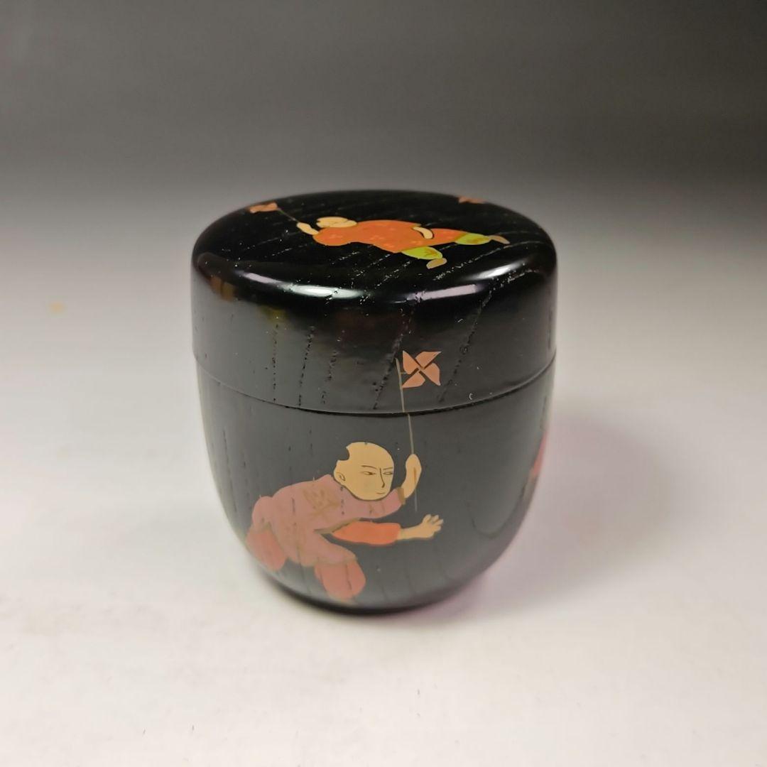 イ451 棗『桜井一良作』『唐子遊び　欅中棗　共箱』漆塗　茶道具