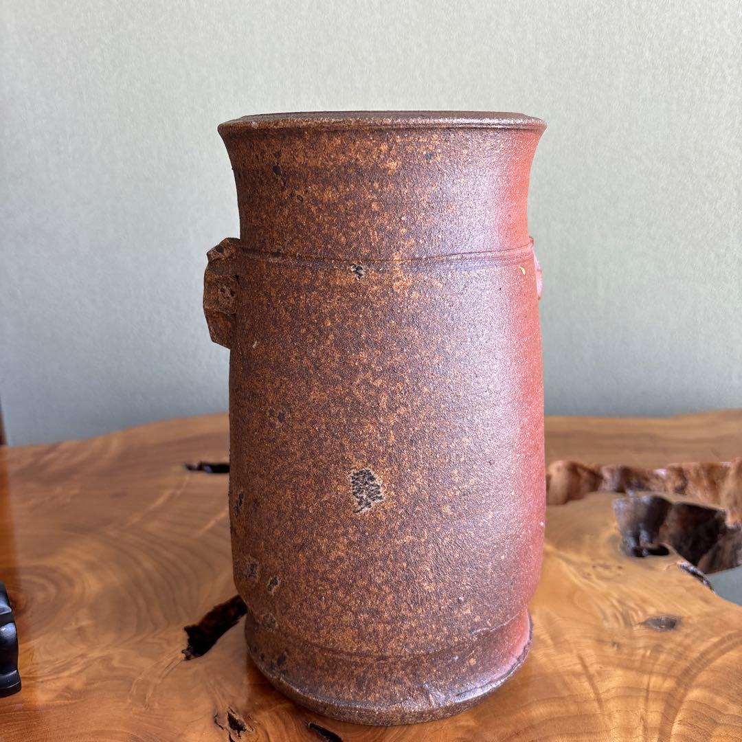 備前焼 小島憲二 窯変 花入 高さ24cm 共箱