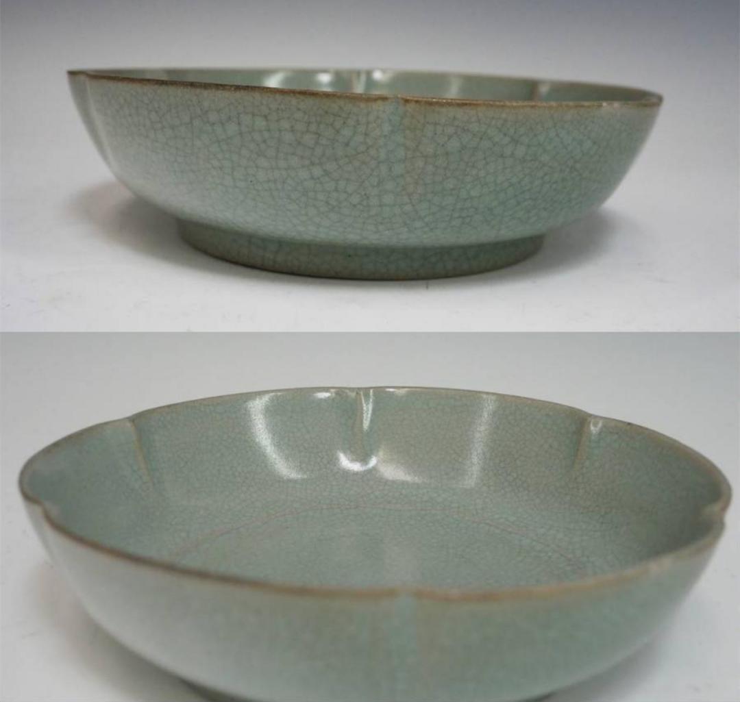 中国美術 宋 汝窯 青磁皿 青磁筆洗 幅18cm 箱付 中国古玩 c21112