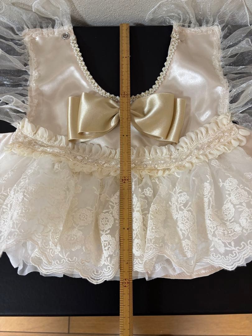 犬用ドレス アイボリー レース フリル