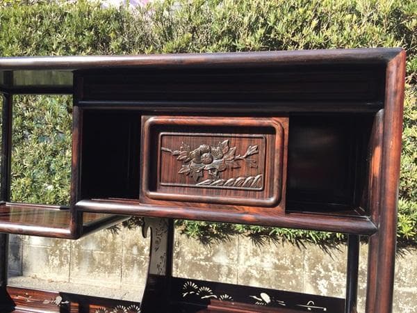 Ｙ 中古【高級銘木‼重量感あり‼】高級飾り棚 違い棚 唐木茶棚 茶箪笥 茶道