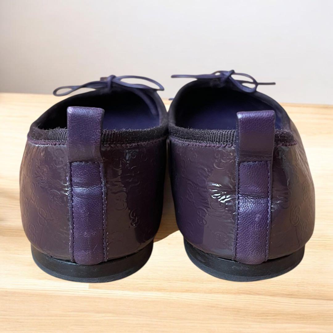 GUCCI フラット　バレエシューズ　レザー　ダークパープル　CG柄　36