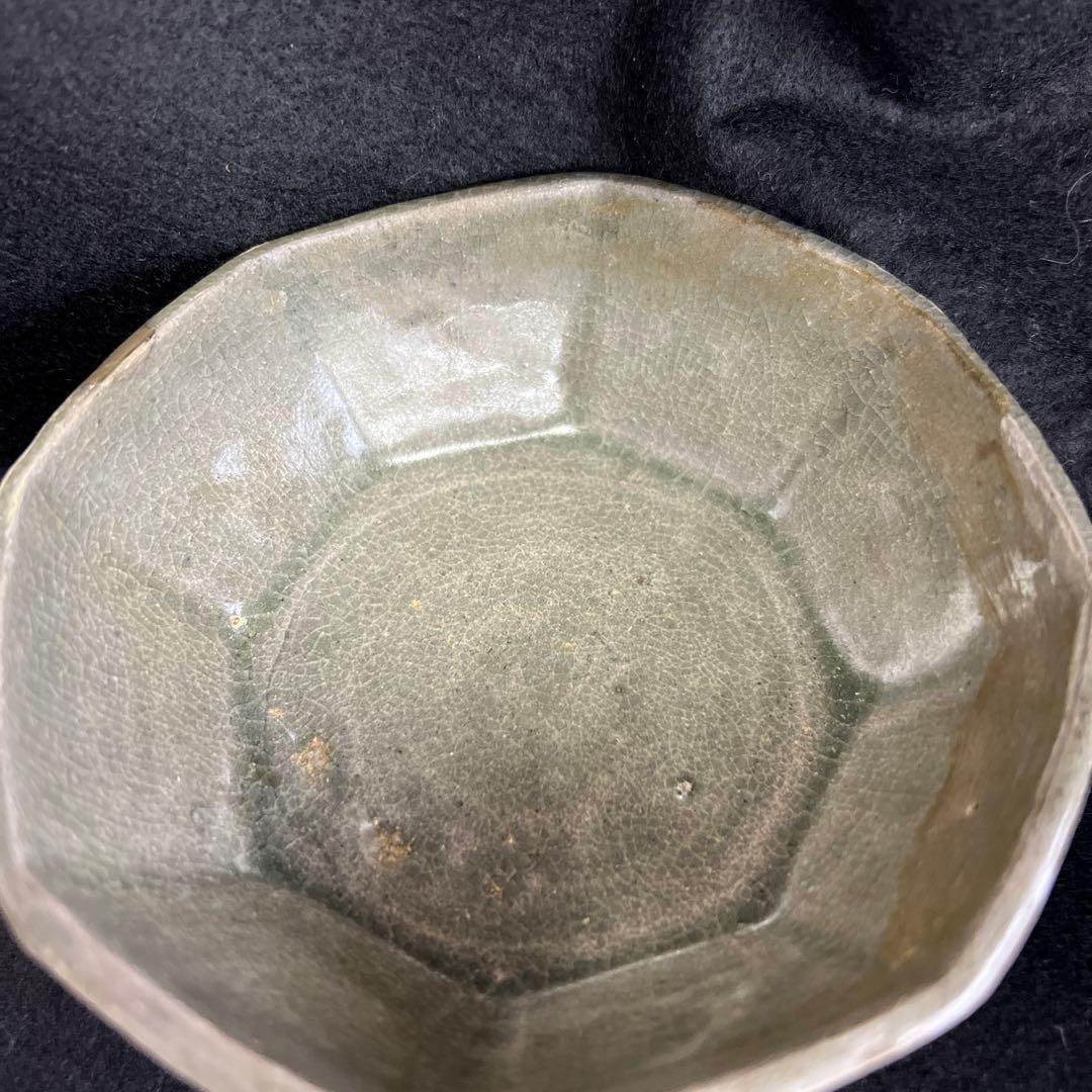 16世紀　高麗青磁　上手白泥象嵌八角鉢4客　幅約11.5㎝東Y7-1224☆2F