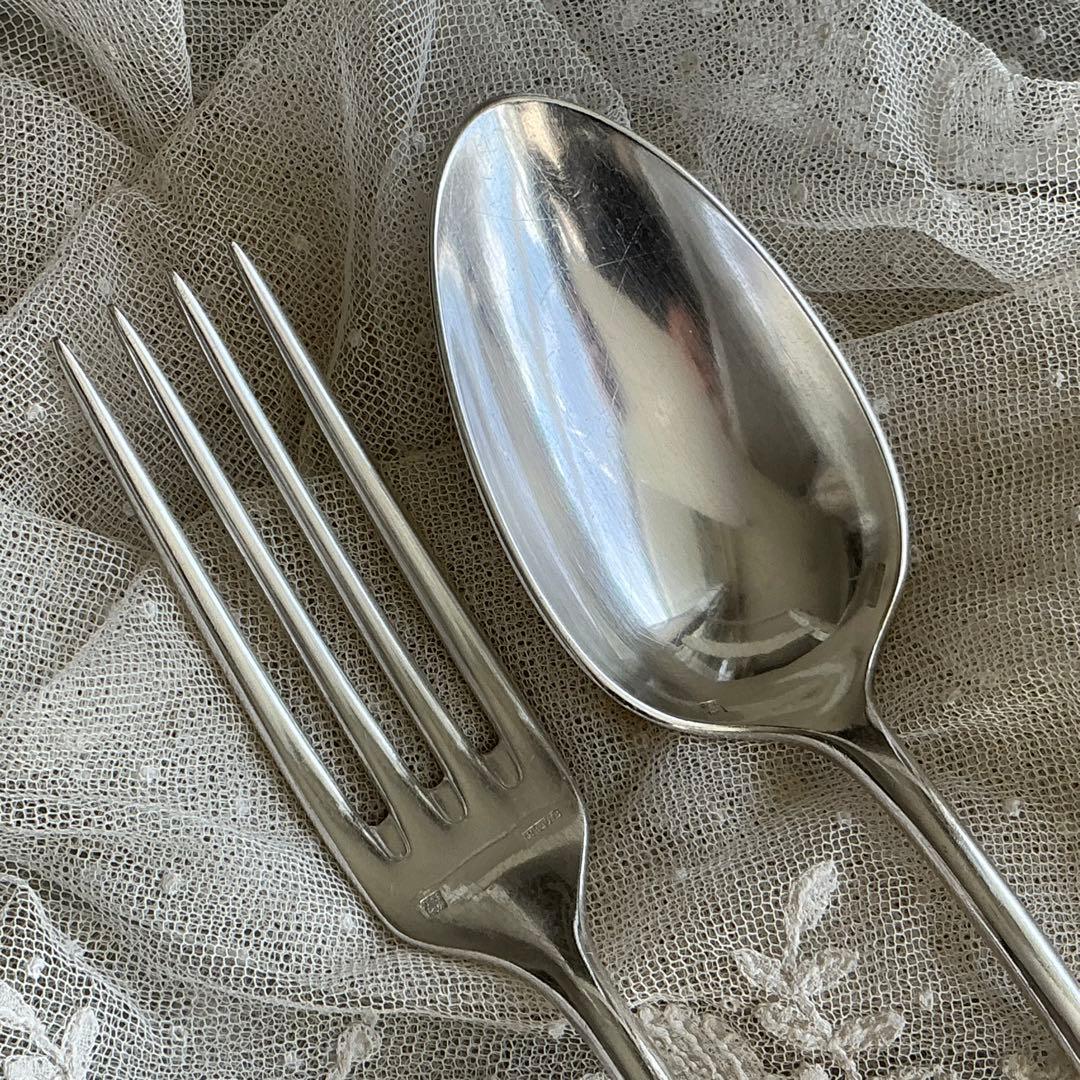【専用】フランスアンティーク　すずらん　2組　スプーン＆フォーク　モノグラム