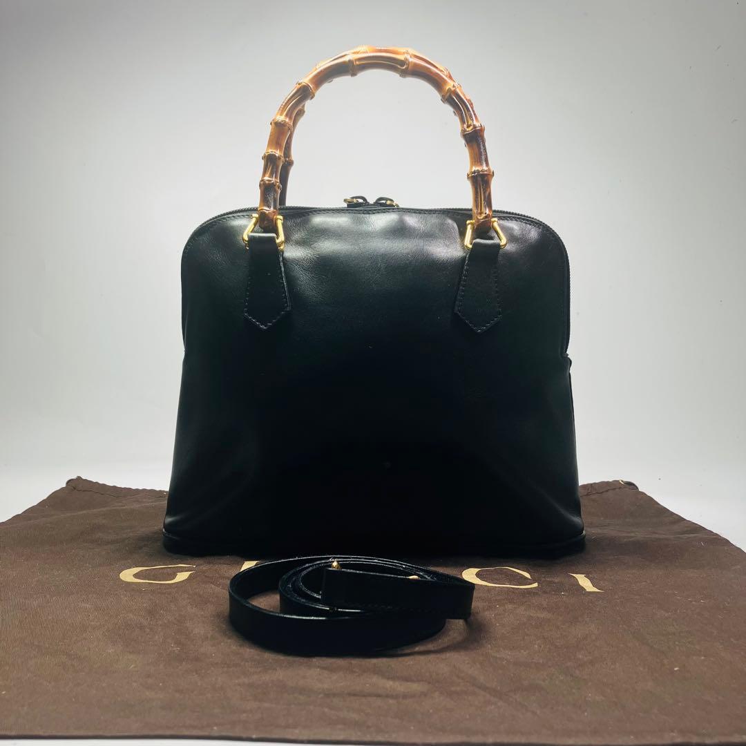 美品　GUCCI オールド　グッチ　バンブー　2way ショルダー　バッグ　黒