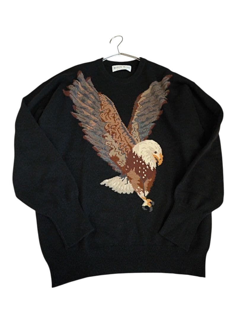 〜80s スコットランド製 カシミアセーター アニマル柄　鷹　ビンテージ　希少