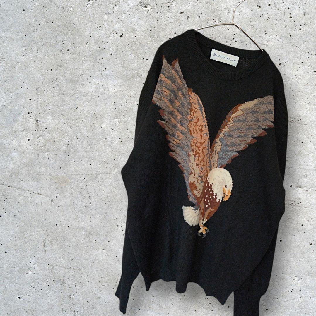 〜80s スコットランド製 カシミアセーター アニマル柄　鷹　ビンテージ　希少