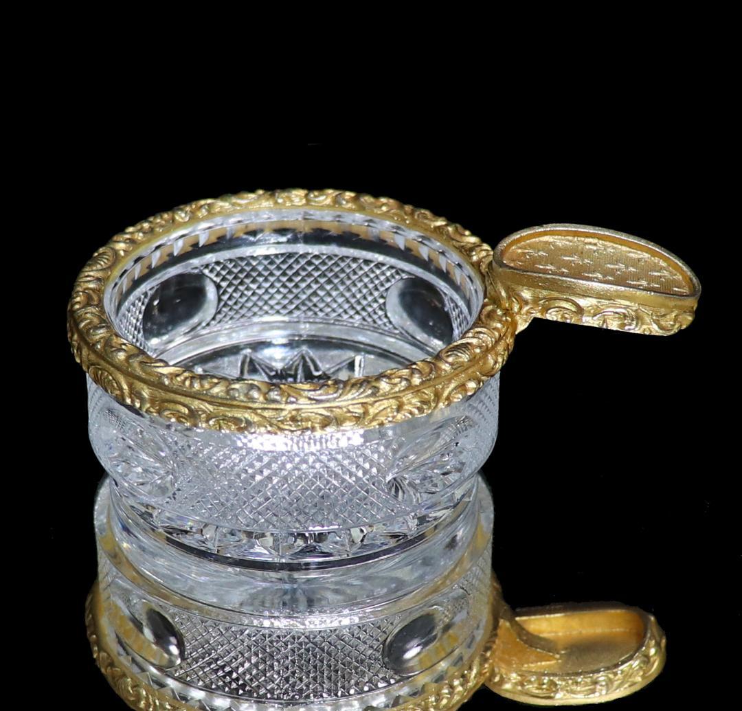 オールド・バカラ ブロンズ装飾 百合の紋章 切子 灰皿 ユリ 小物入れ 置物