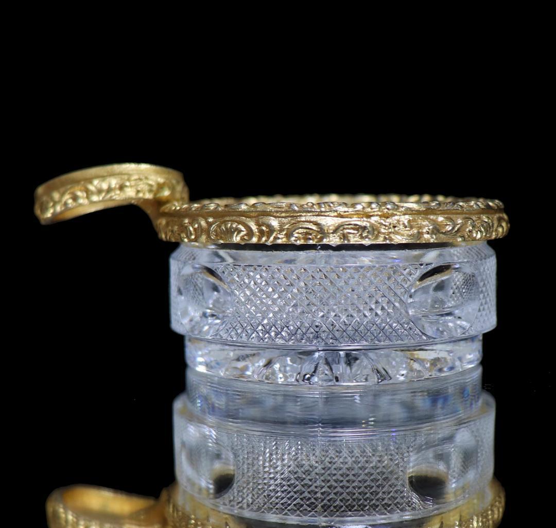 オールド・バカラ ブロンズ装飾 百合の紋章 切子 灰皿 ユリ 小物入れ 置物